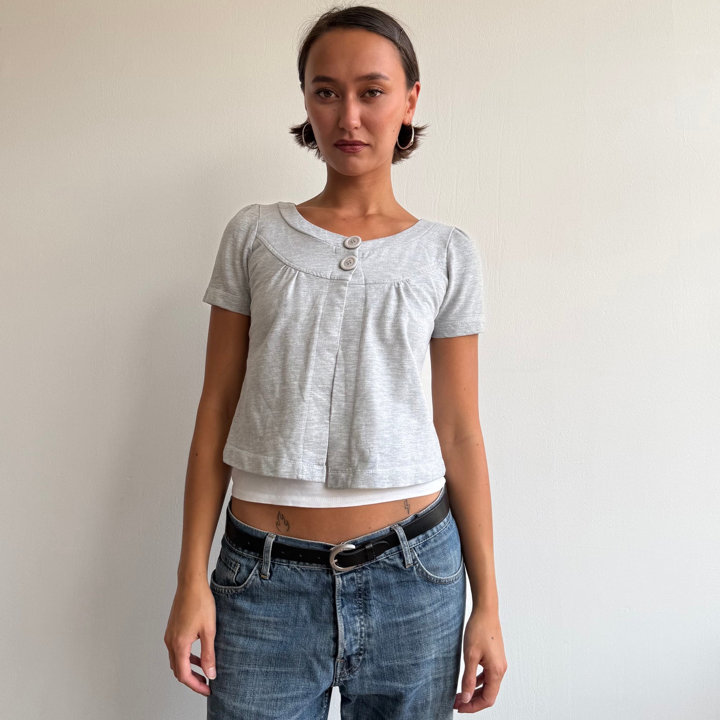 Grey cropped button jumper - Size S/M