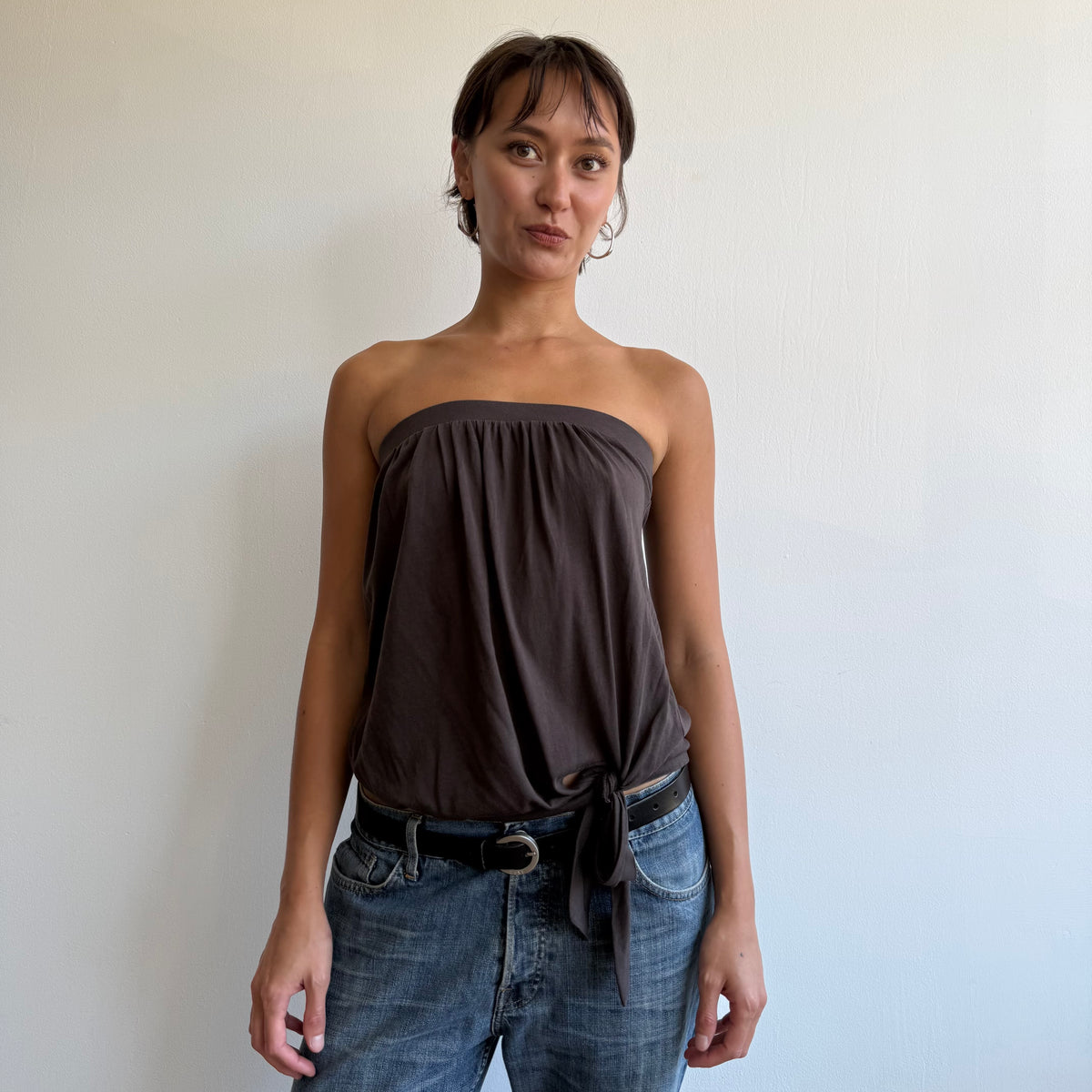 Brown bandeau tie side top - Size S