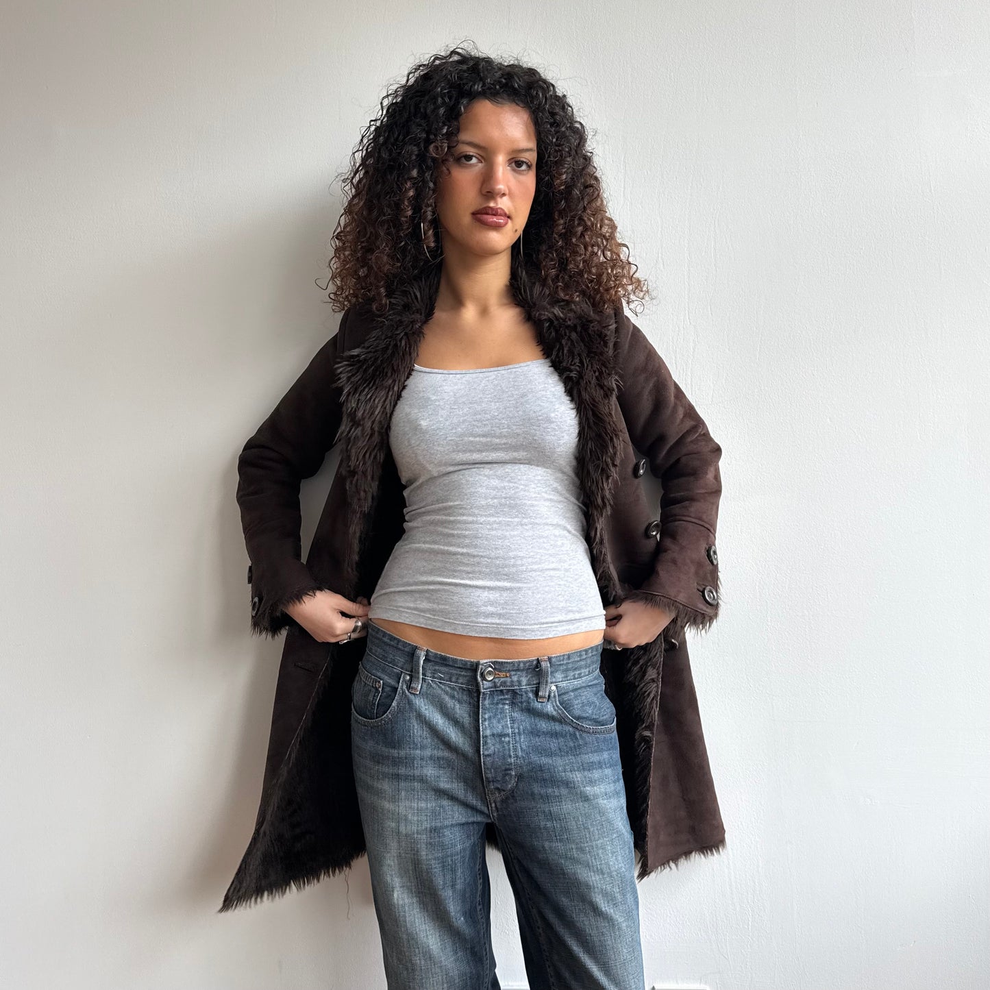Brown faux fur afghan - Size XS