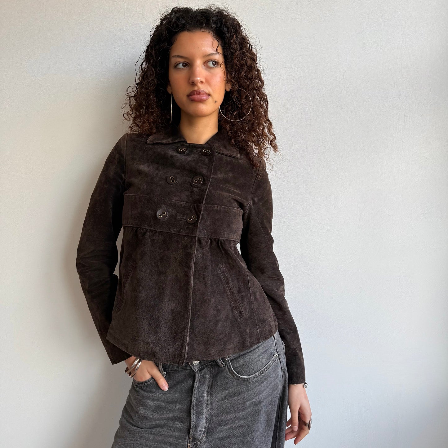 Brown suede peacoat - Size S