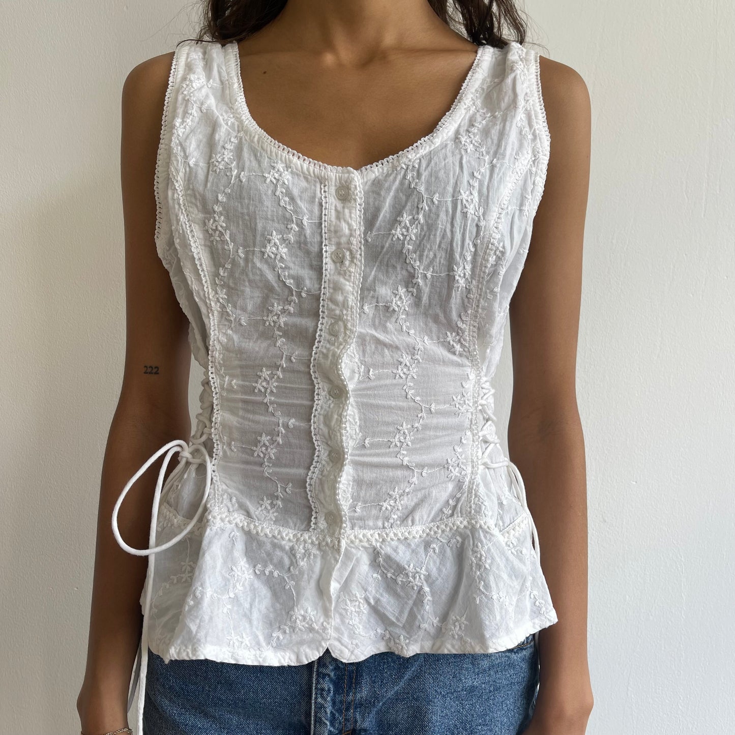 White tie side milkmaid top - Size XS/S