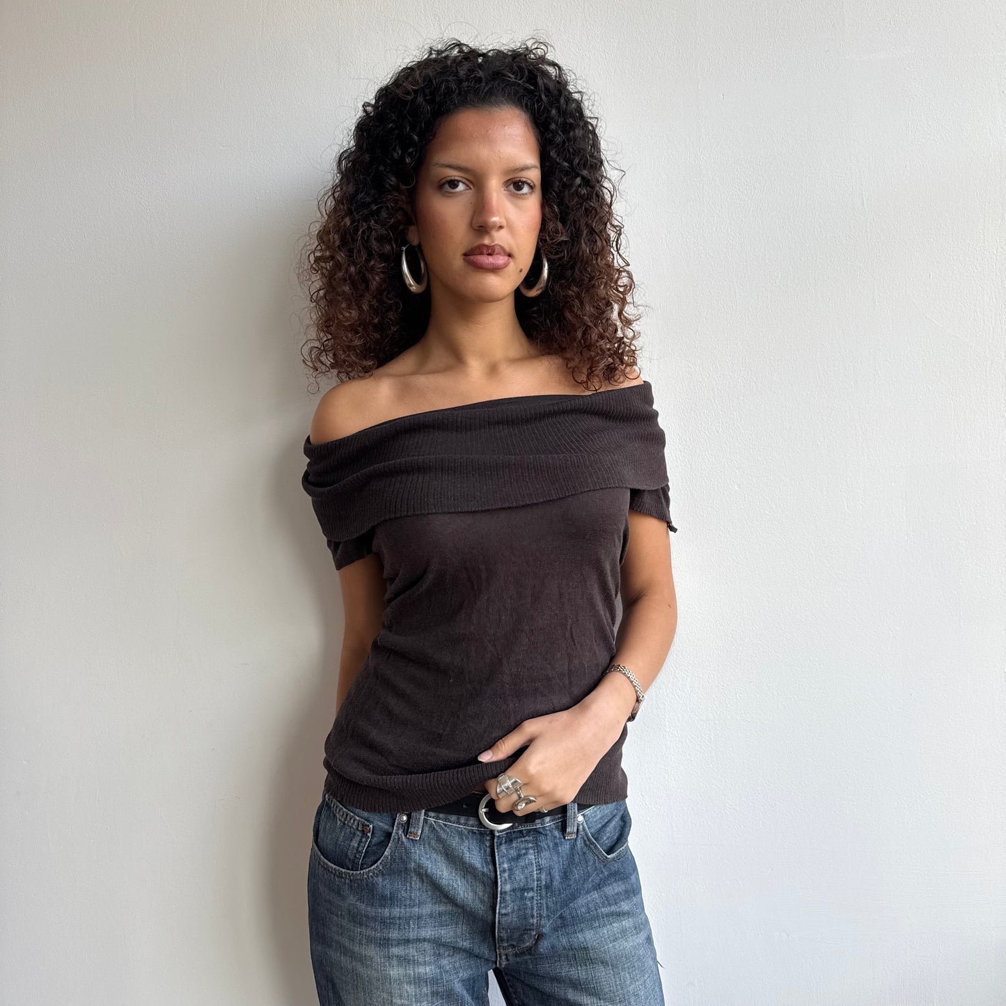 Chocolate brown Bardot knit - Size M