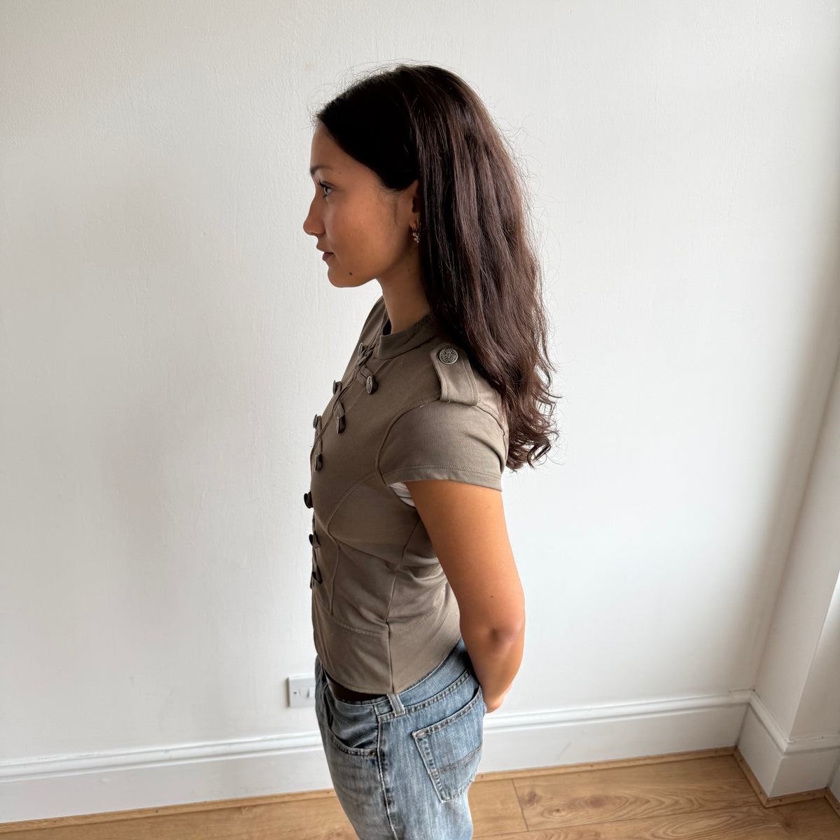 Khaki military zip up jumper - Size S