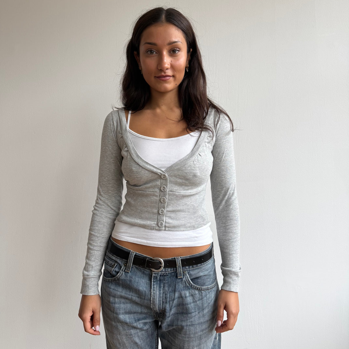 Grey cropped button cardi - Size S