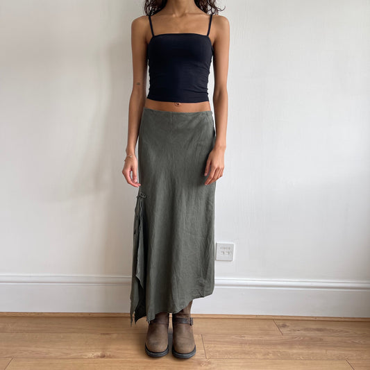 Khaki linen midi skirt - Size S