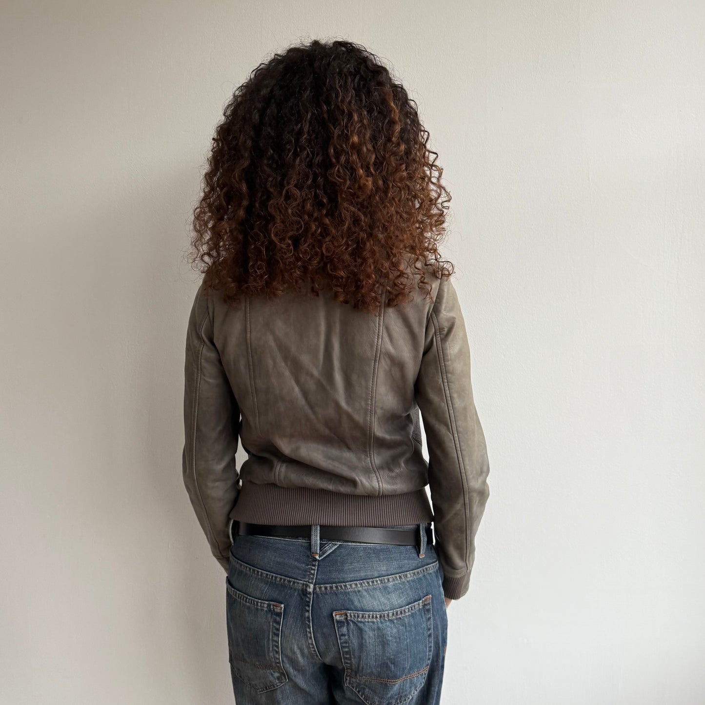 Leather military bomber jacket - Size S/M