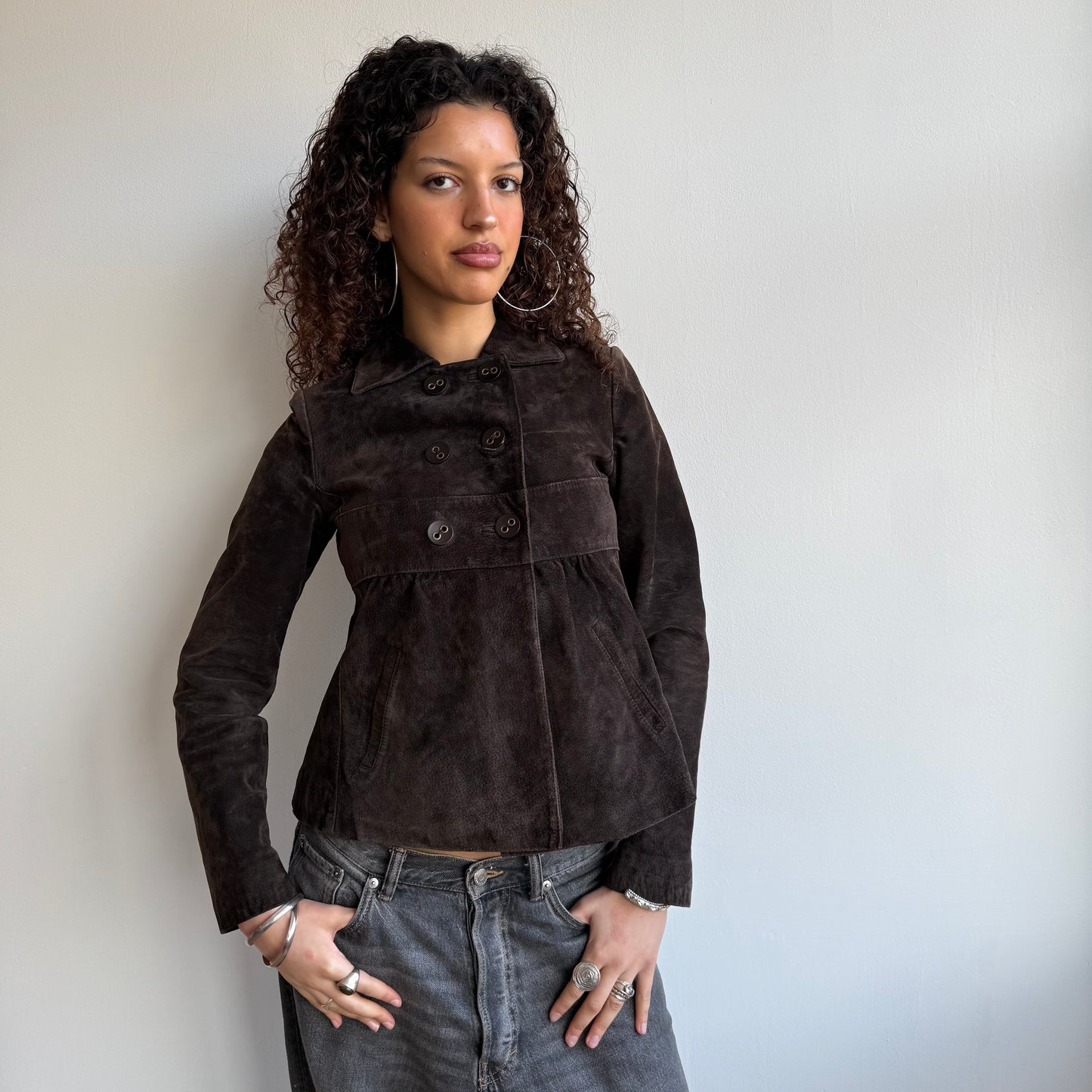 Brown suede peacoat - Size S