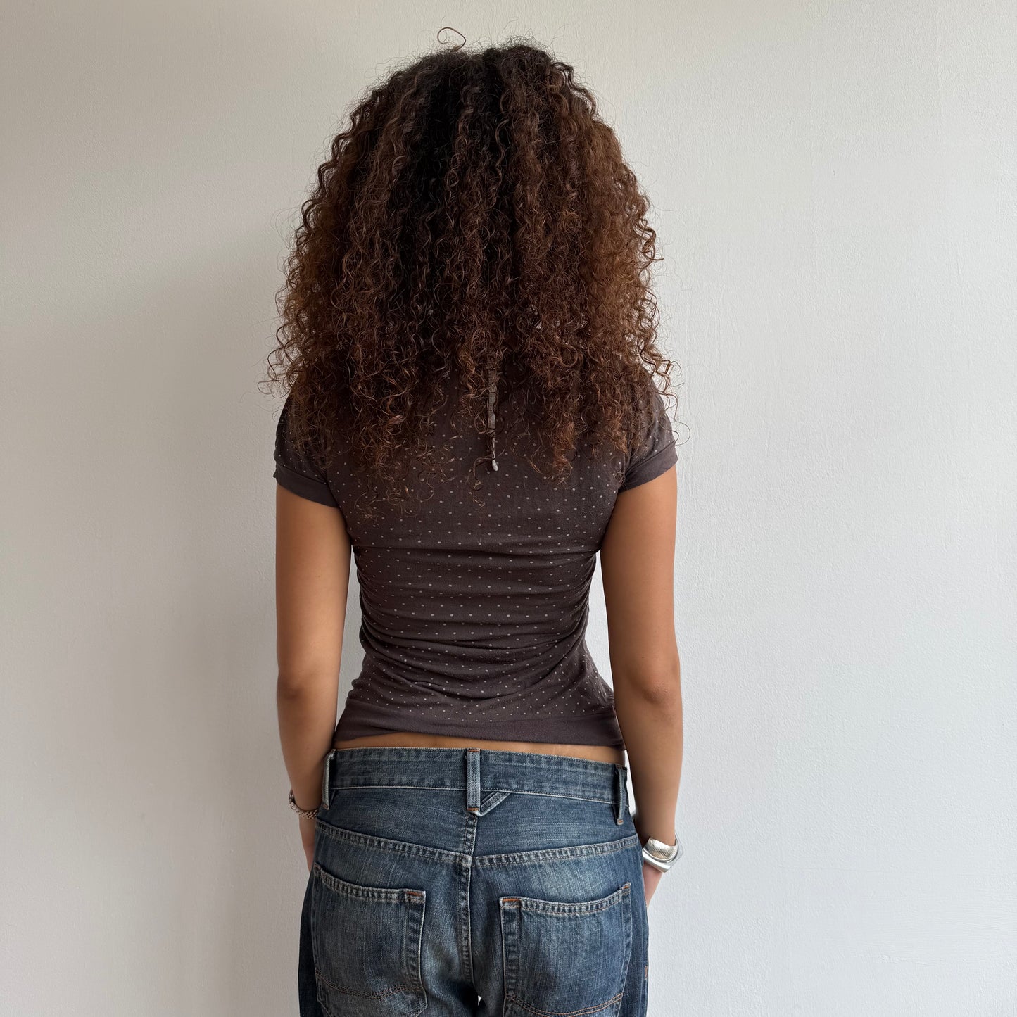 Brown polka dot striped halter top - Size S-M