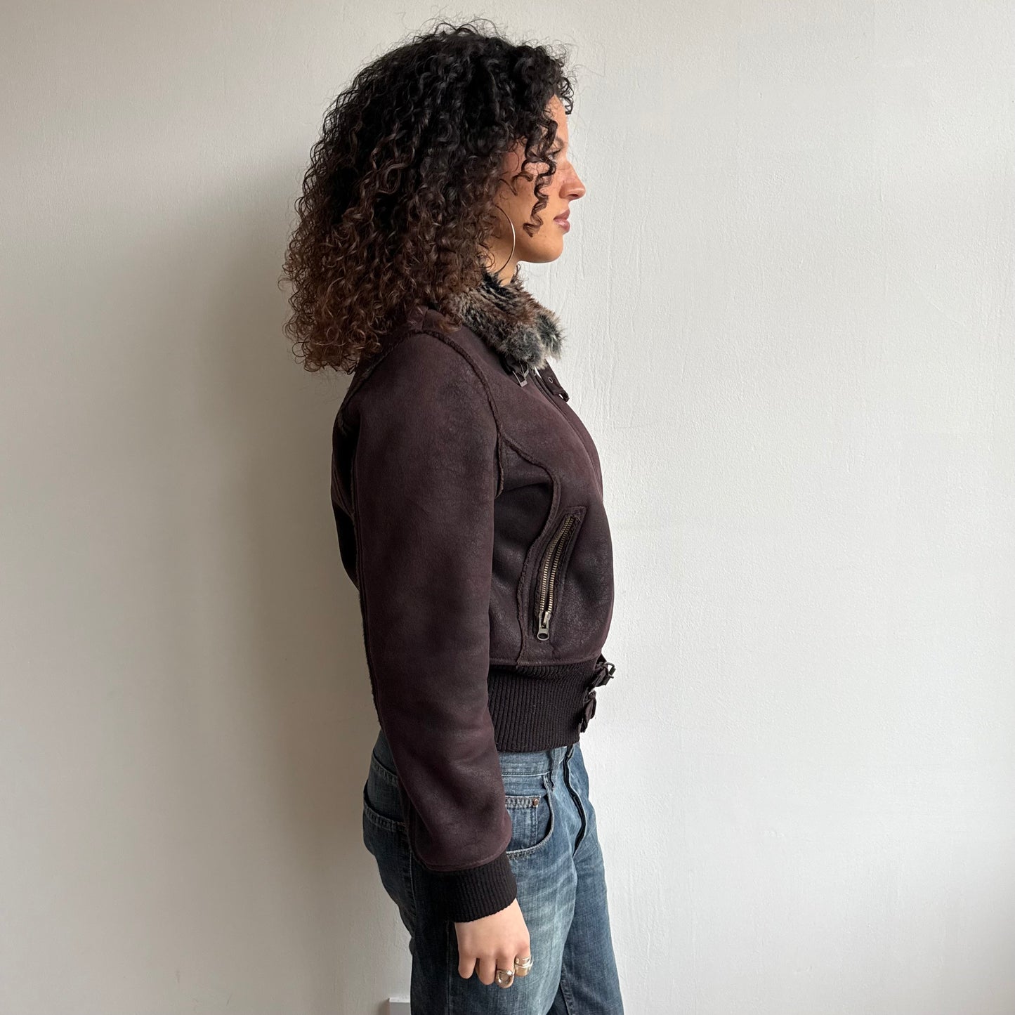 Brown buckle faux suede bomber - Size M/L