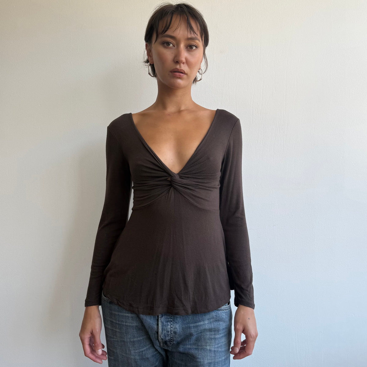 Brown keyhole twist top - Size S