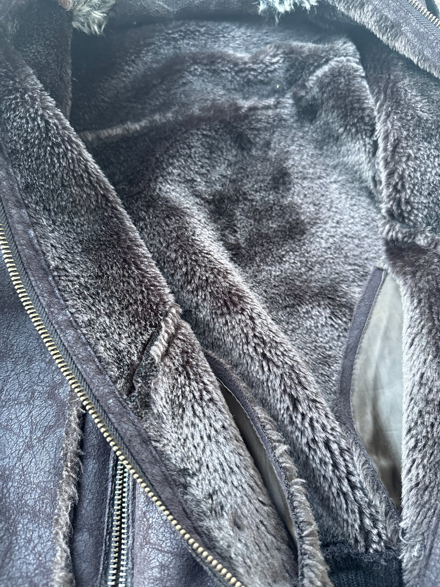 Brown faux suede fur collar bomber - Size S + M