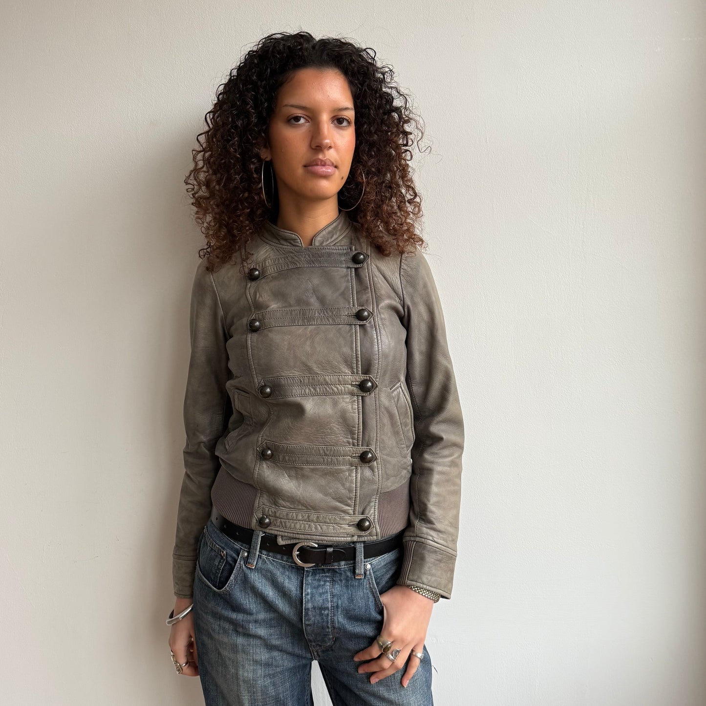 Leather military bomber jacket - Size S/M