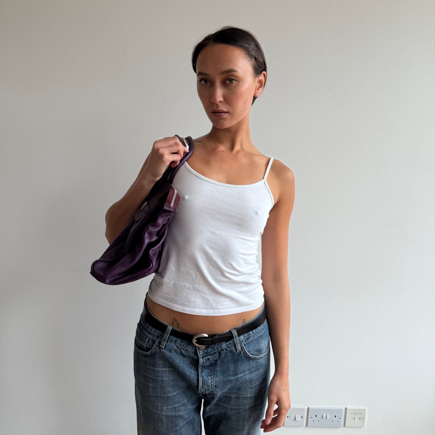 Purple leather ‘firkin’ bag - One Size
