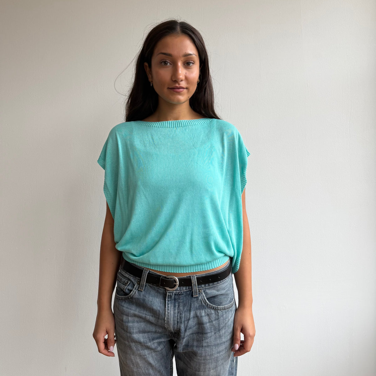 Turquoise short sleeve slouchy knit - Size M