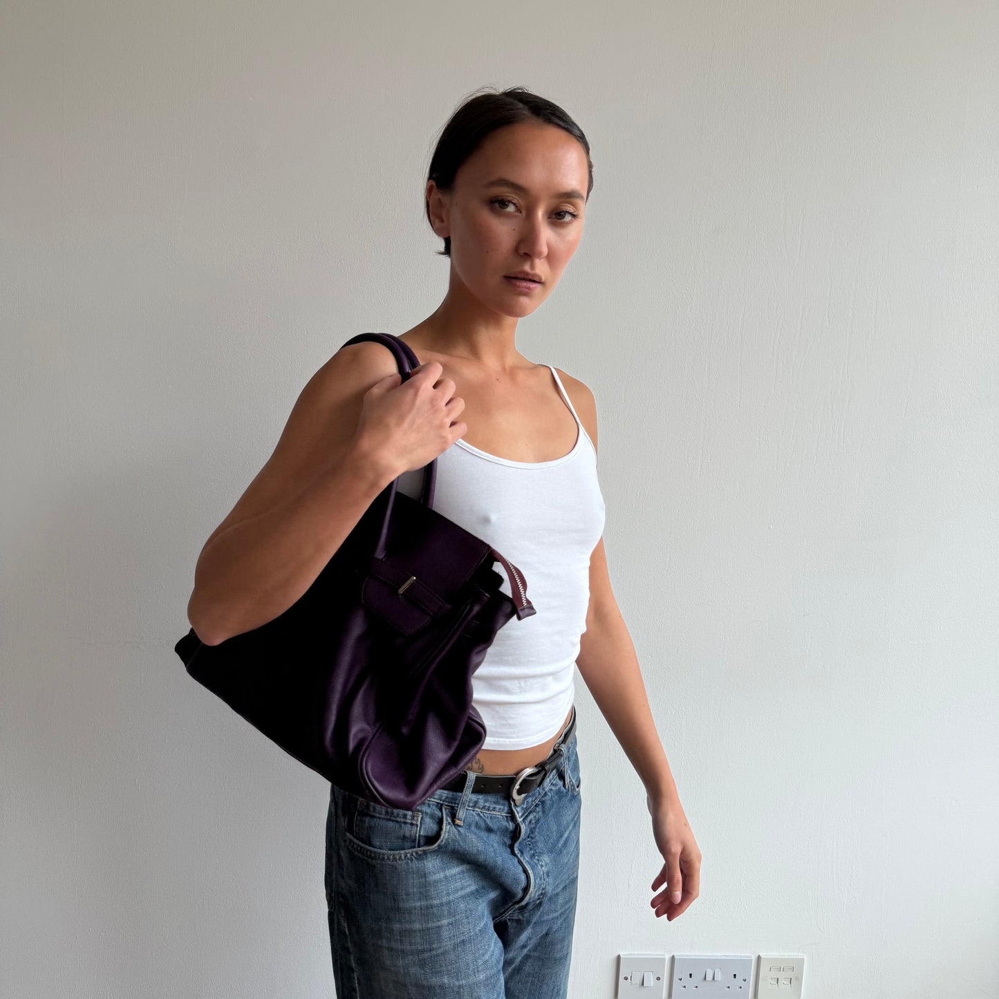 Purple leather ‘firkin’ bag - One Size