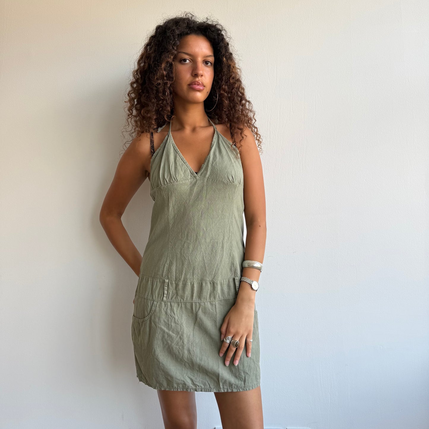 Khaki halter dress - Size M/L