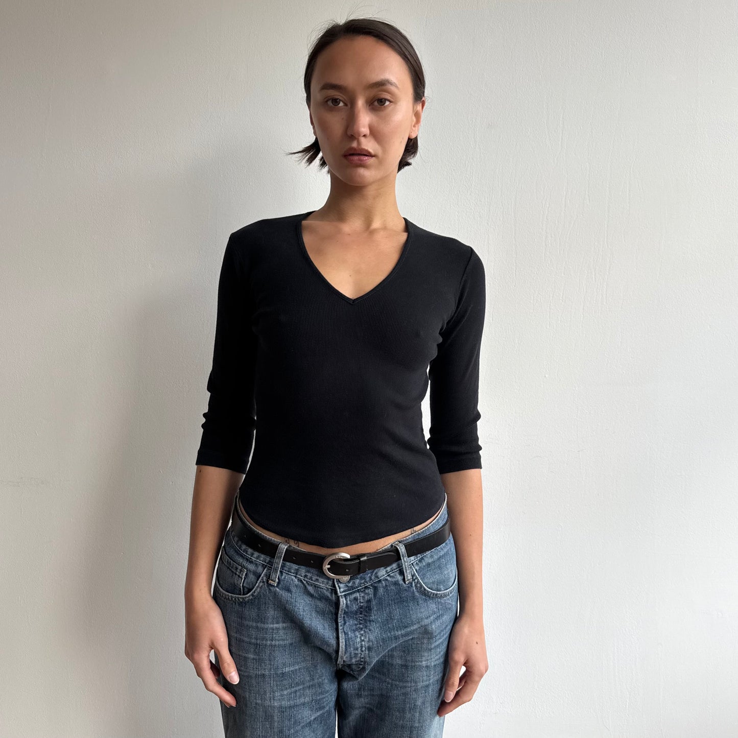 Black 3/4 sleeve knit top  - Size S