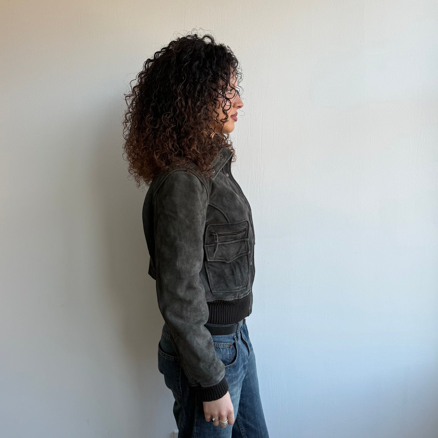 Washed brown leather bomber - Size M