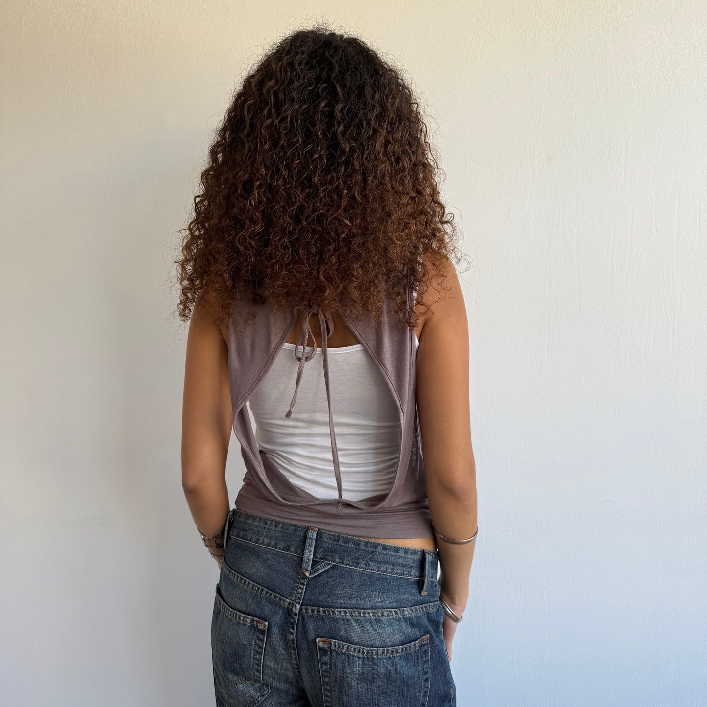 Taupe + white double layer top - Size S