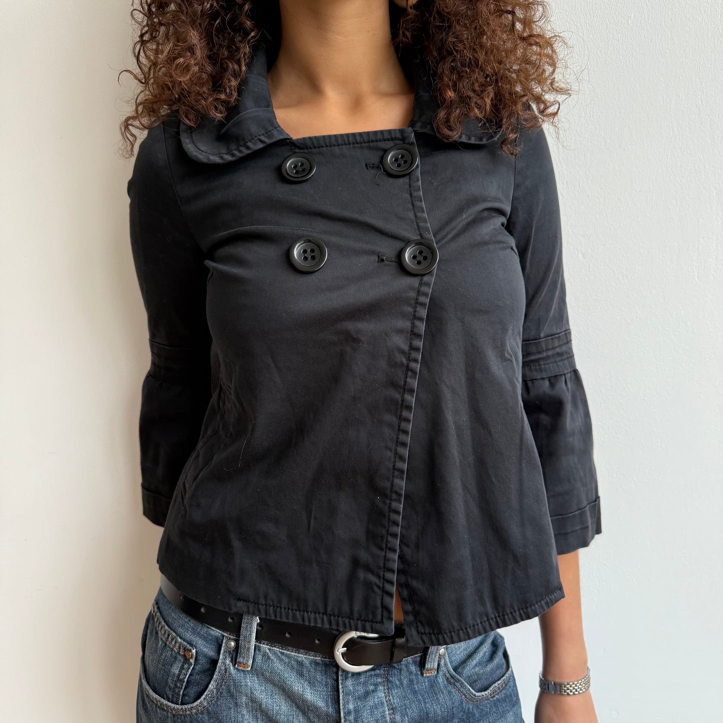 Black 3/4 sleeve peacoat - Size XS