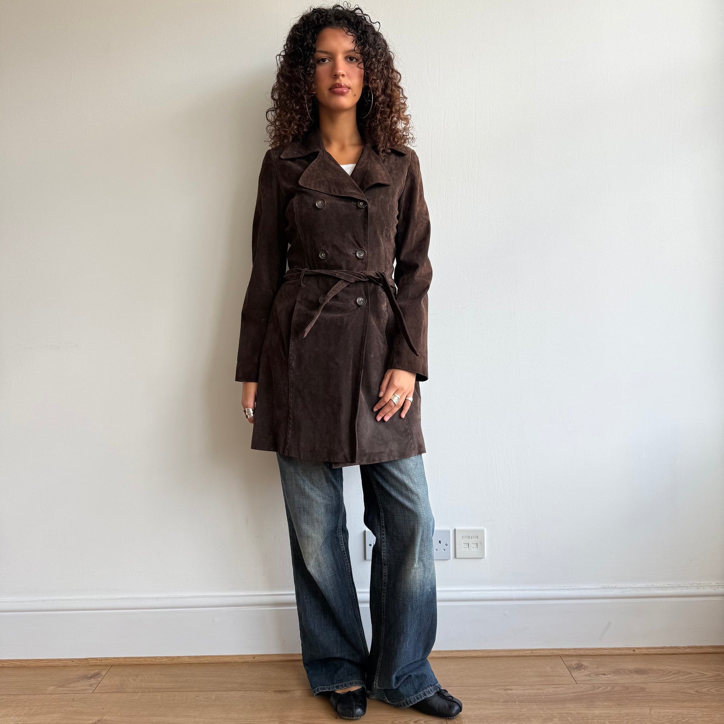 Brown leather suede trench - Size S