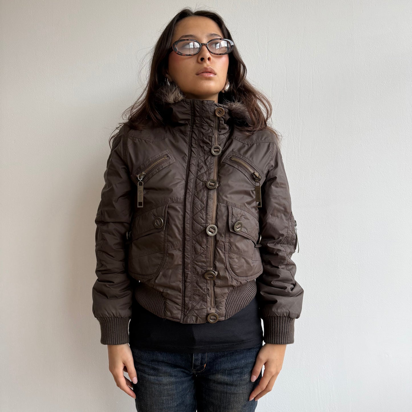 Brown puffer bomber - Size XS