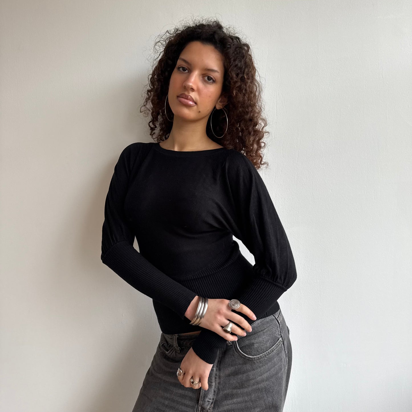 Black slouchy cinched jumper - Size XS + S