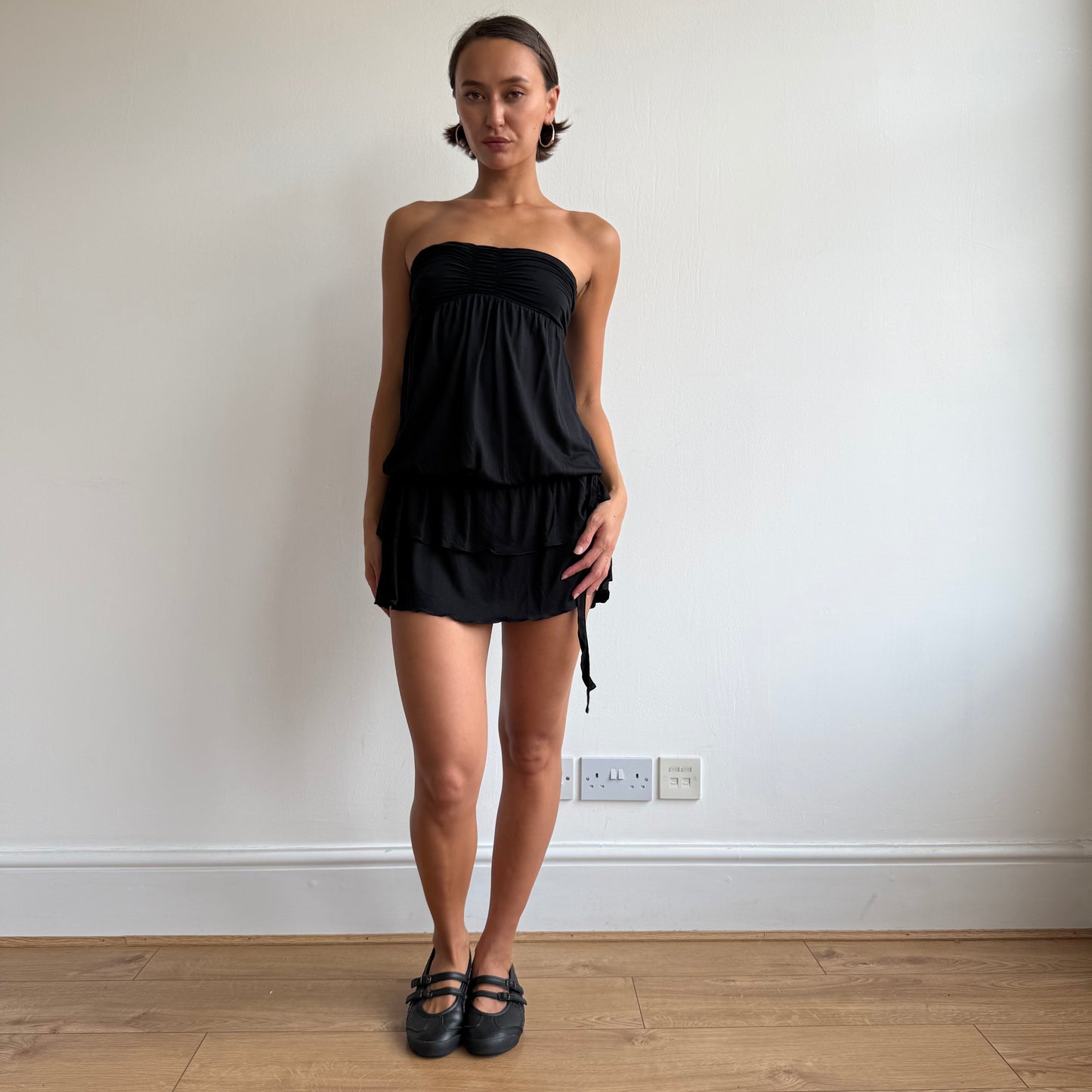 Black ruched mini dress - Size S