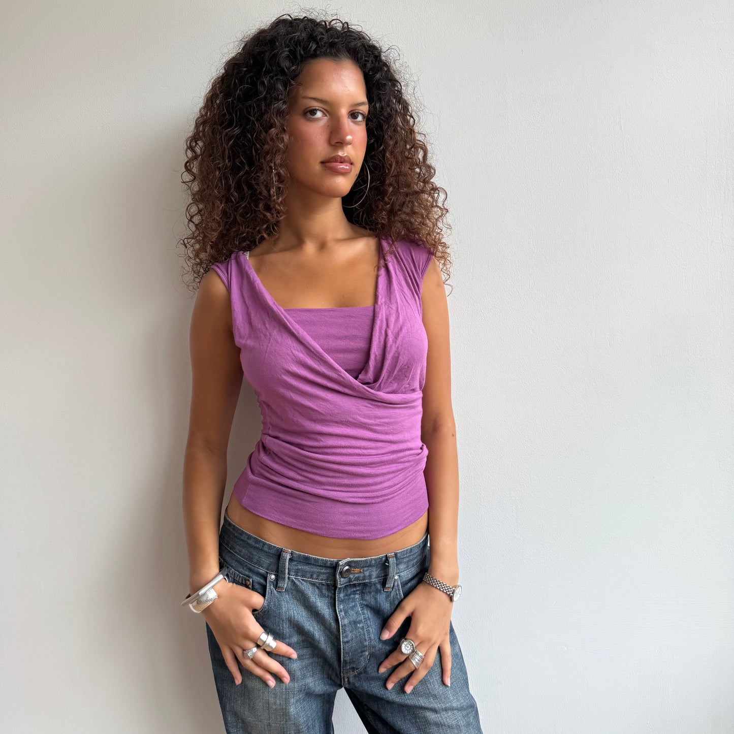 Purple wrap front top - Size S/M