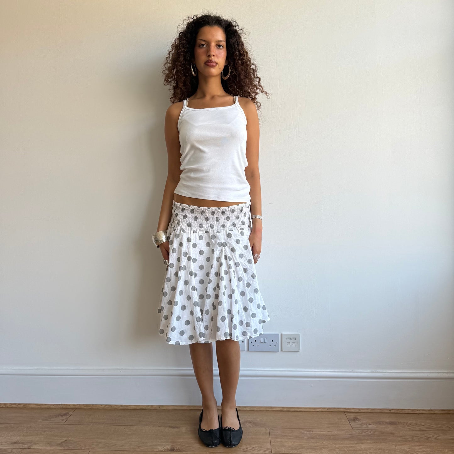 White polka dot midi skirt - Size S