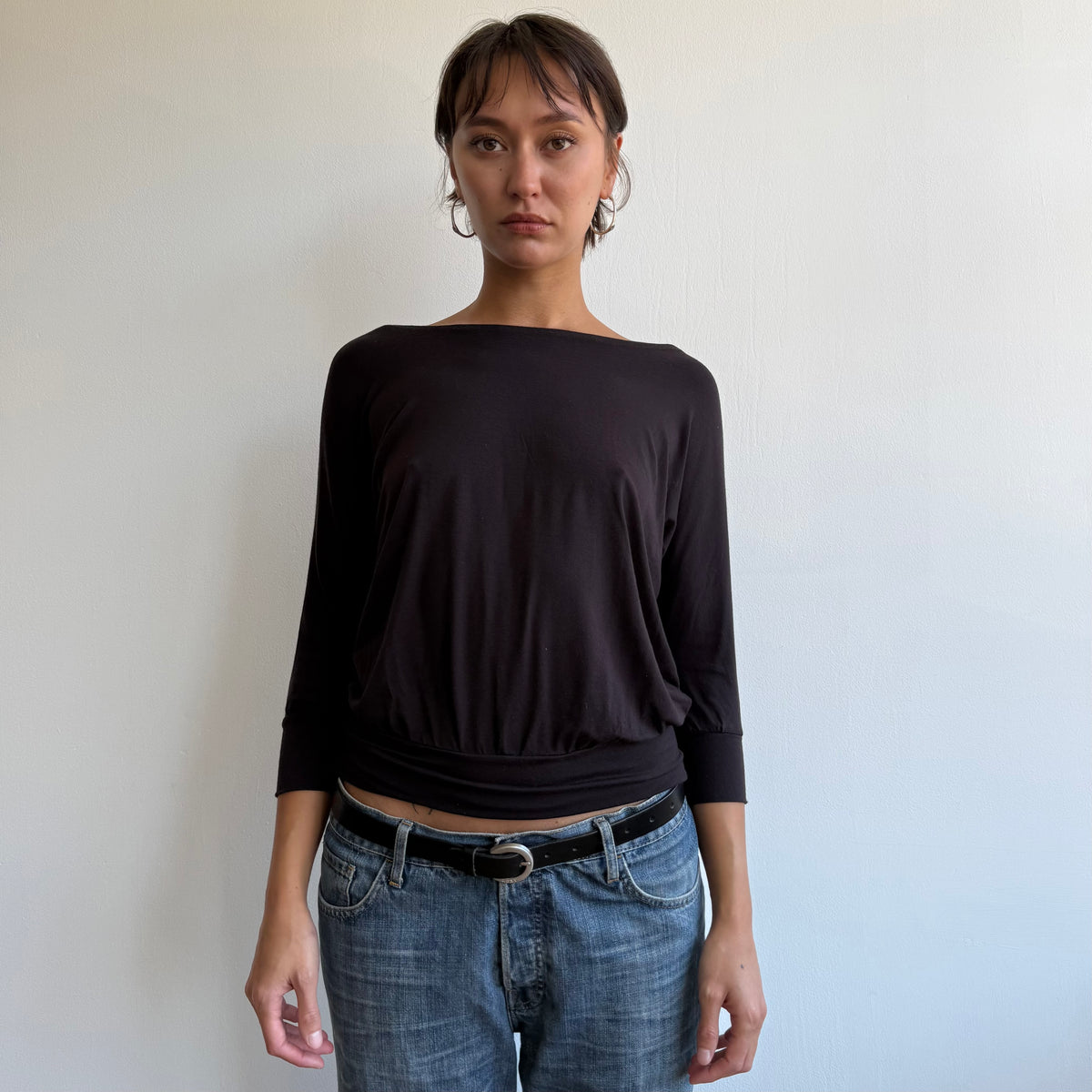 Brown slouchy 3/4 sleeve top - Size S