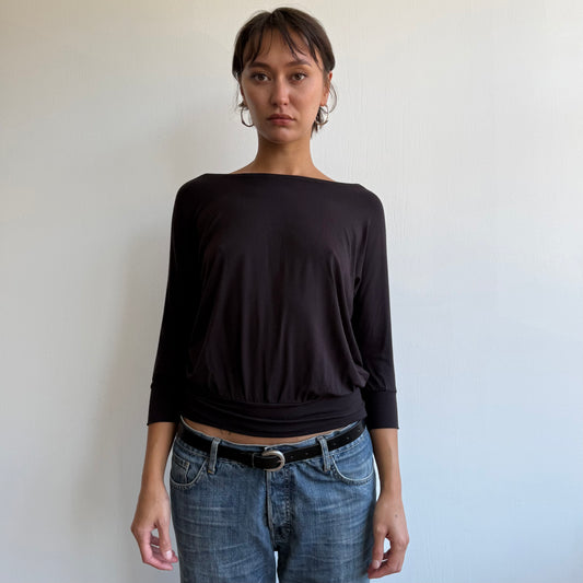 Brown slouchy 3/4 sleeve top - Size S + M