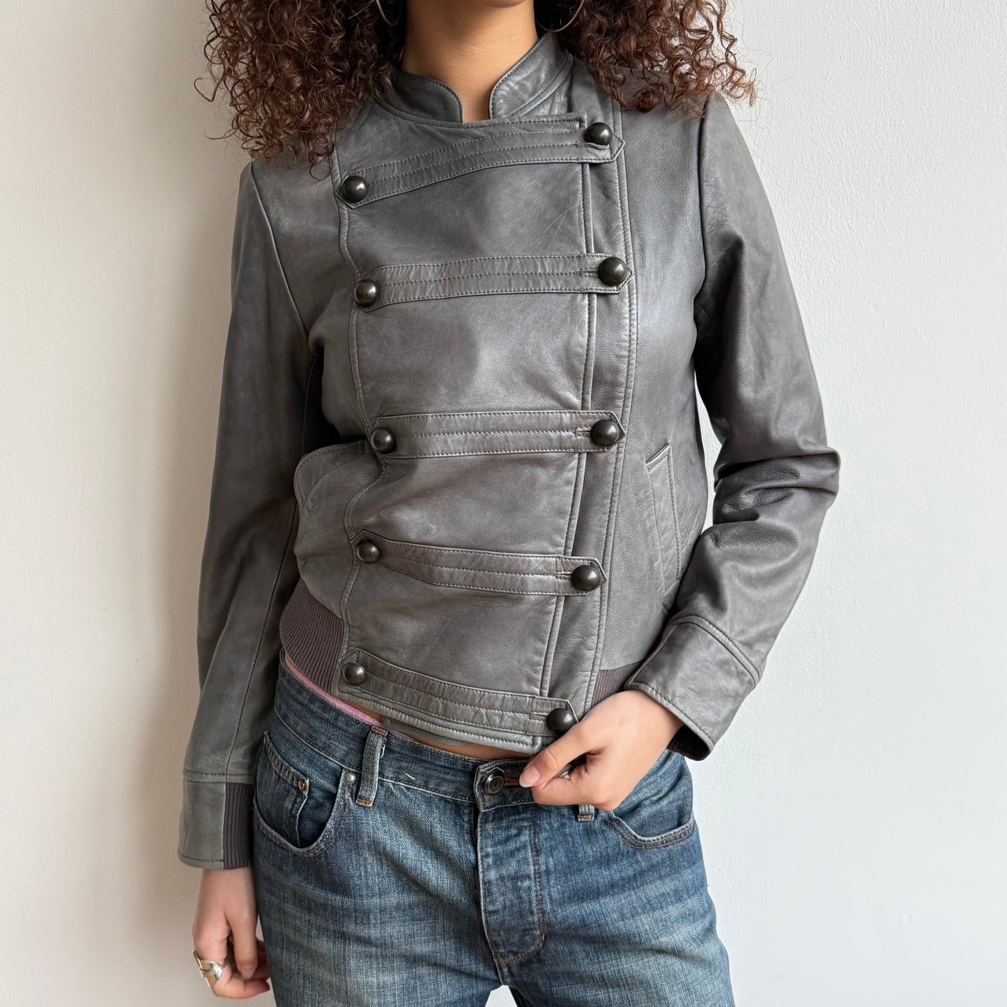 Charcoal leather military bomber - Size S