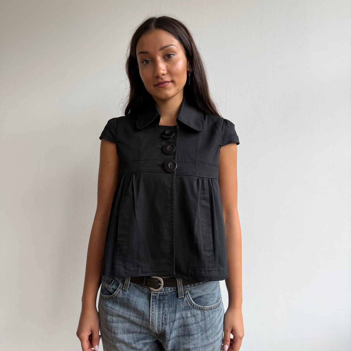 Black short sleeve peacoat - Size S