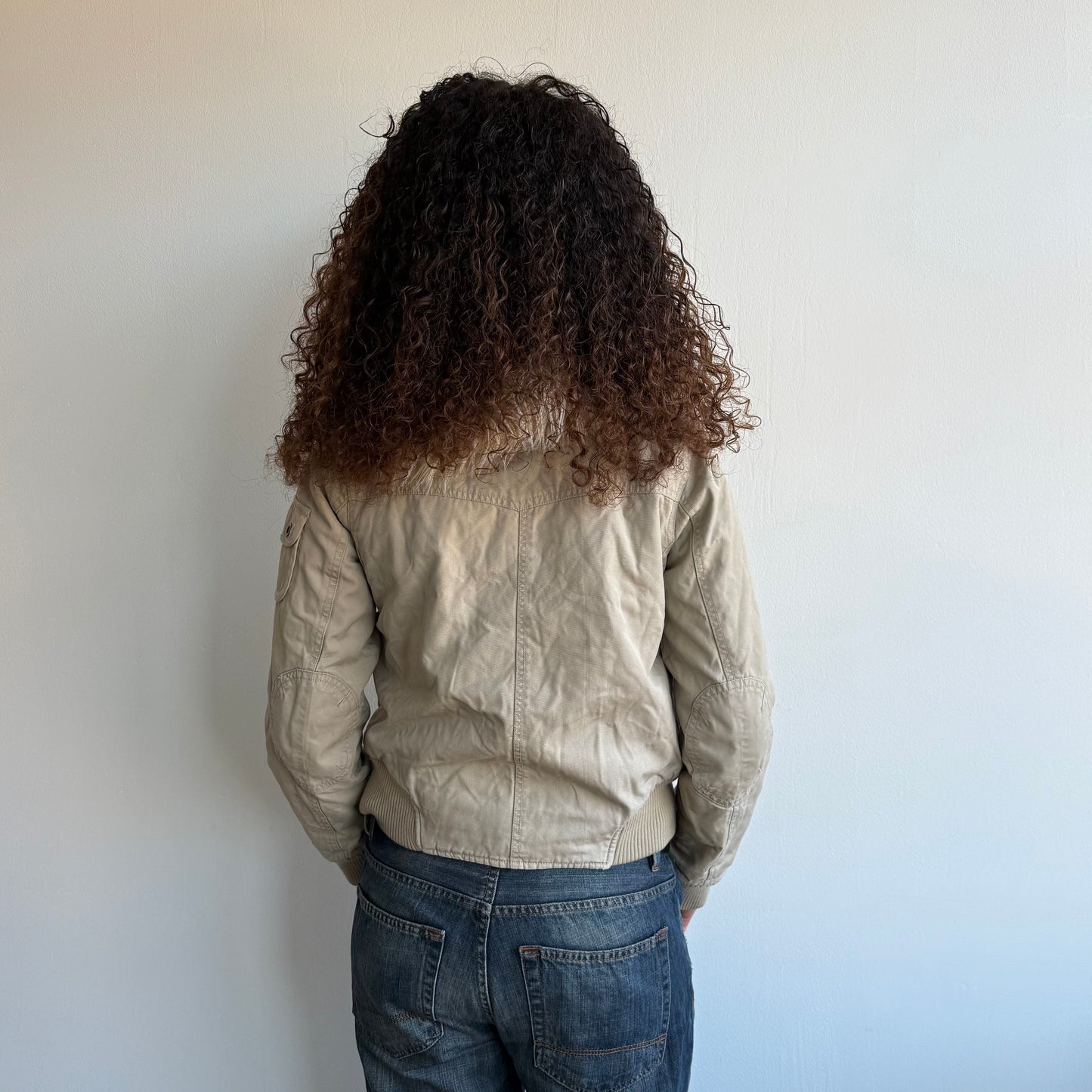 Beige fur collar bomber - Size M
