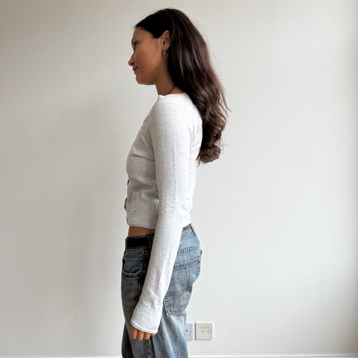 Grey button pocket cardi - Size S