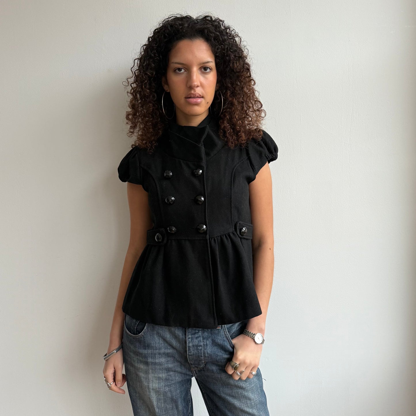 Black short sleeve peacoat - Size M/L