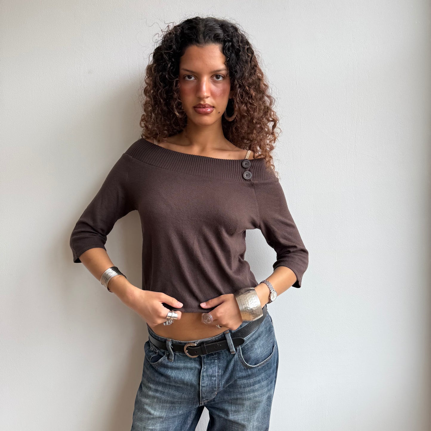 Brown 3/4 Bardot knit - Size S