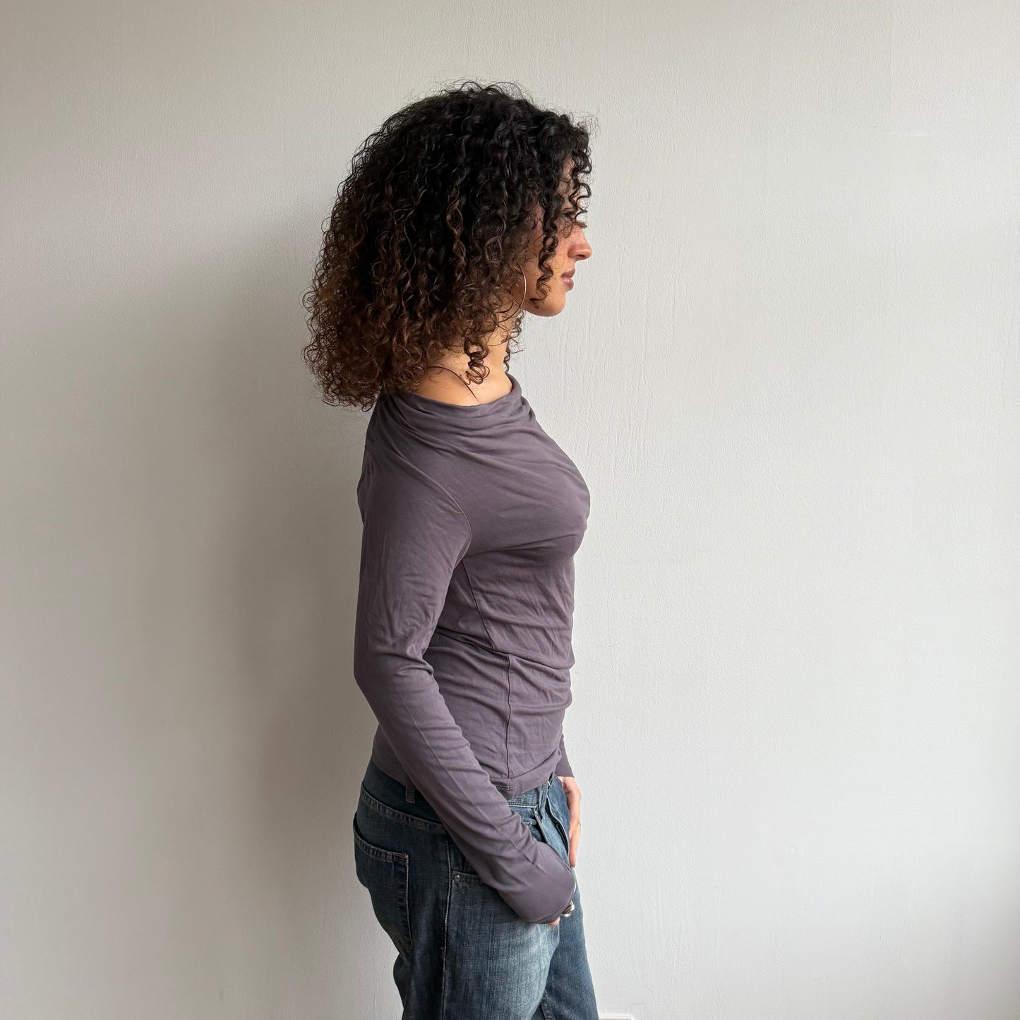 Grey slouchy long sleeve top - Size S/M