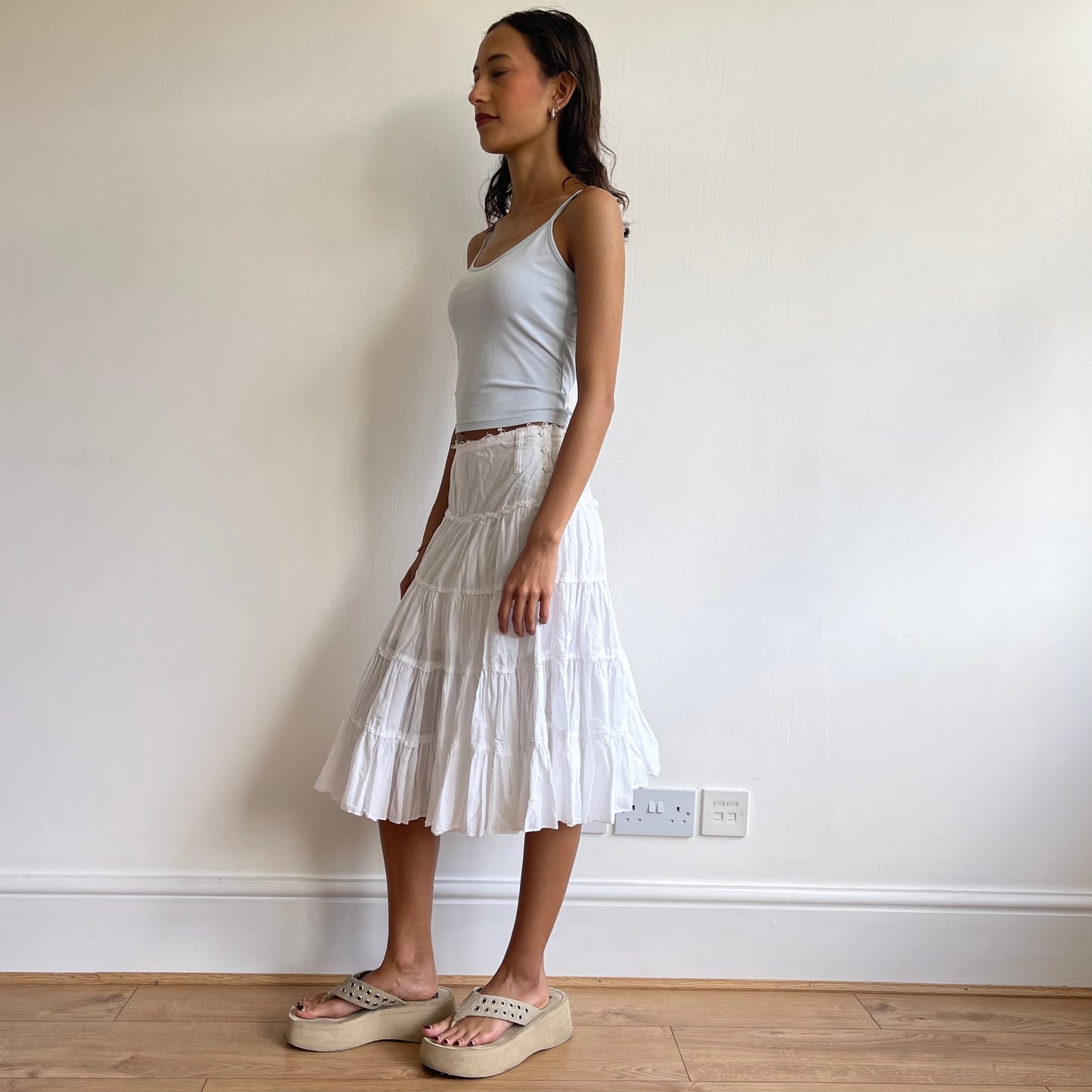 White raw hem midi skirt - Size S/M
