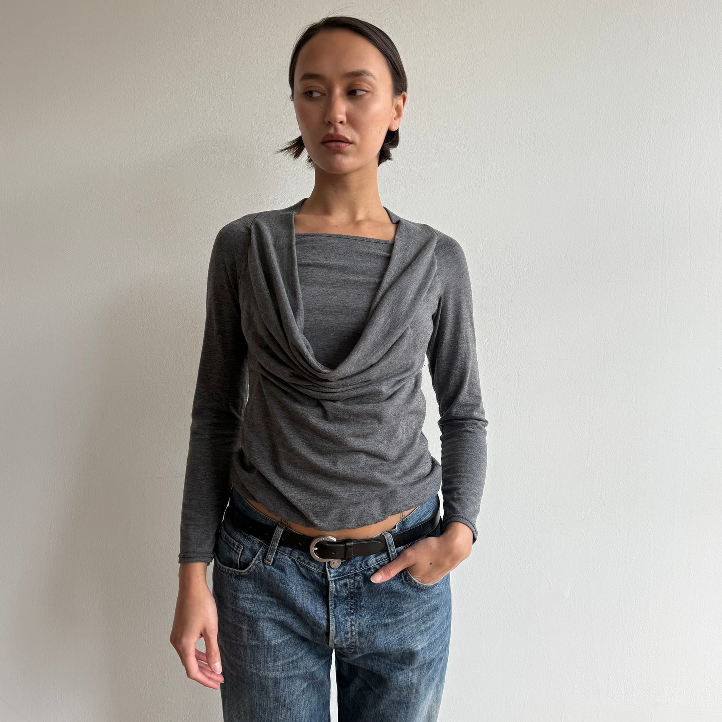 Charcoal cowl double layer top - Size S