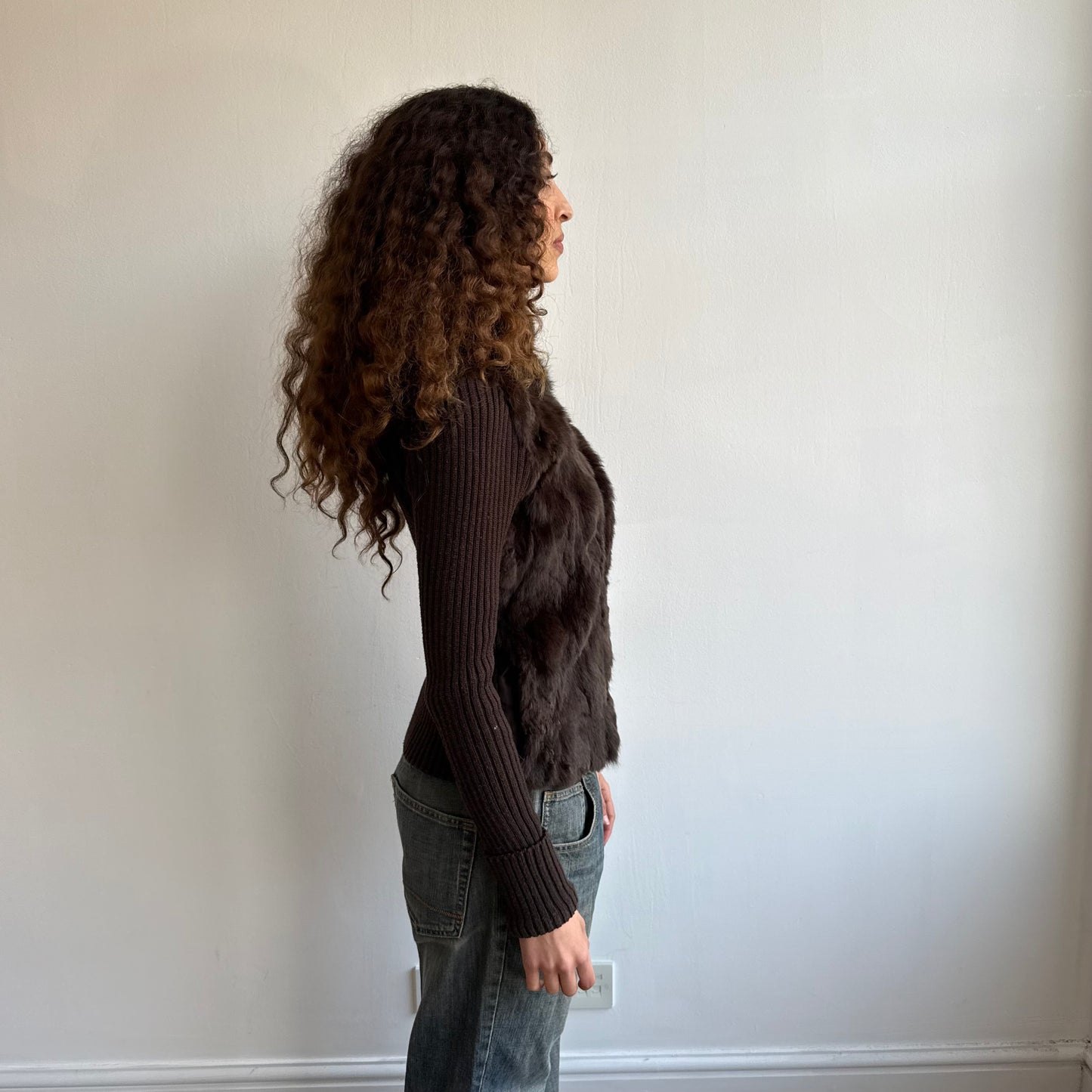 Brown fur knitted gilet - Size M