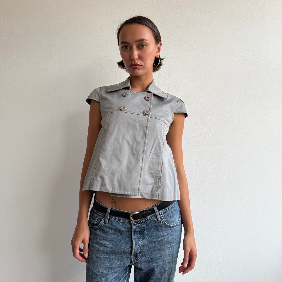 Grey short sleeve peacoat - Size S