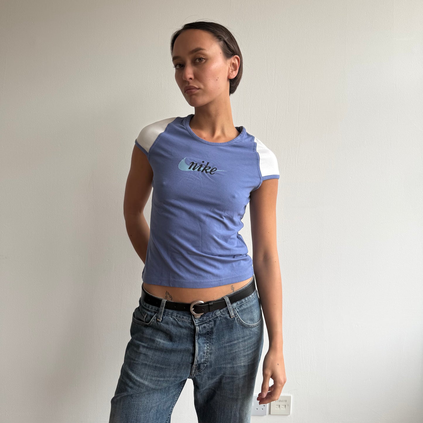 Blue Nike swoosh baby tee - Size S