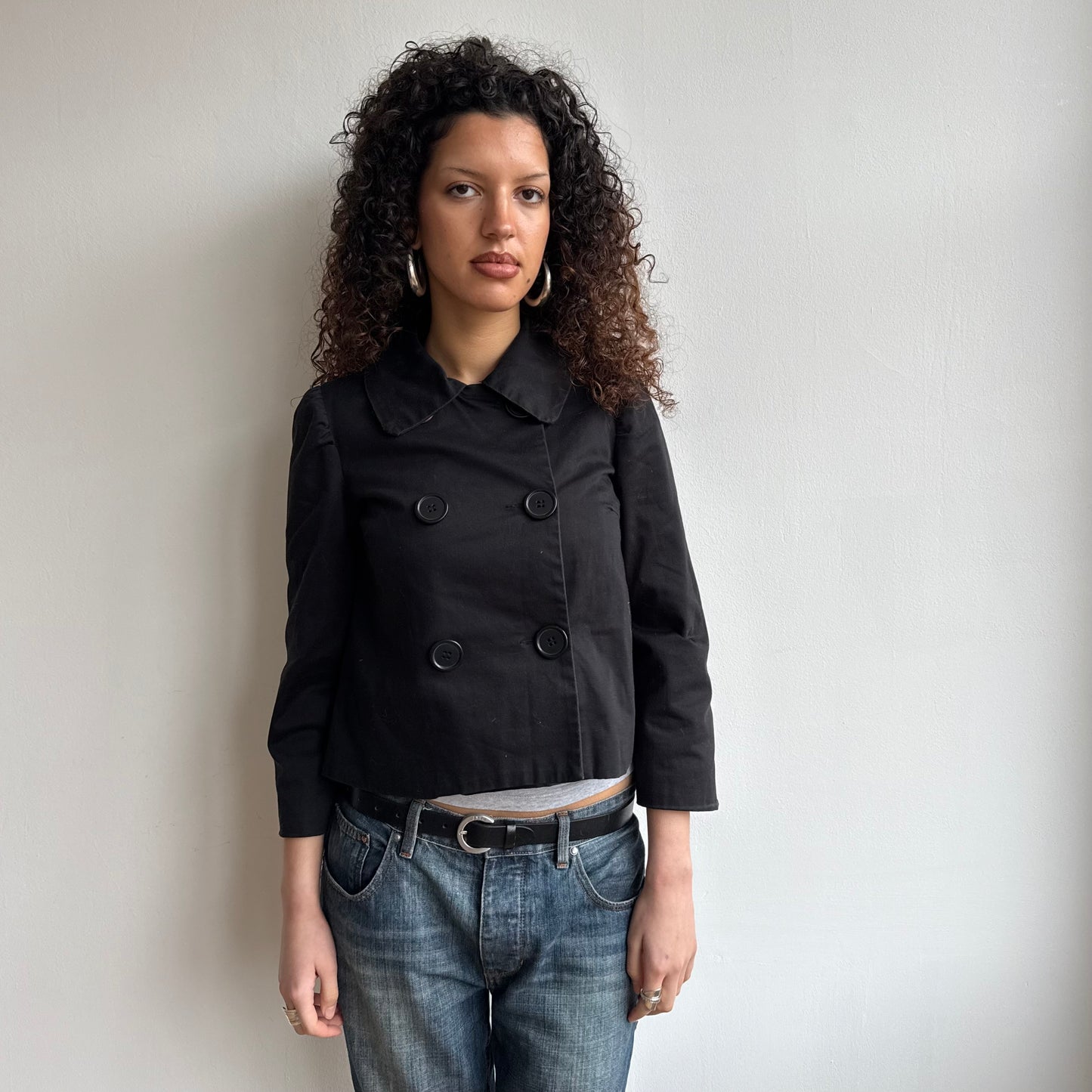 Black 3/4 sleeve peacoat - Size S/M