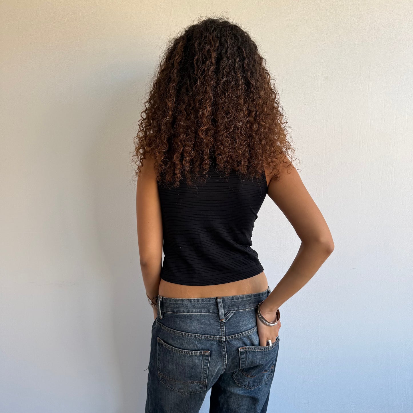 Black wrap stripe top - Size S