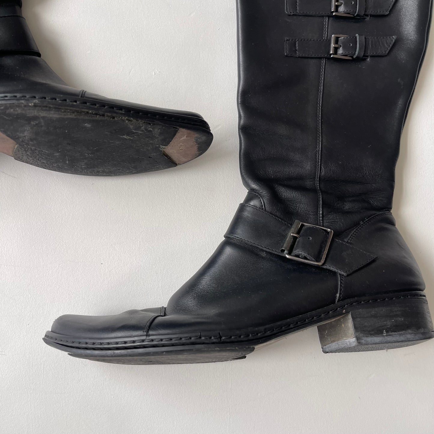 Black leather buckle boots - Size UK5