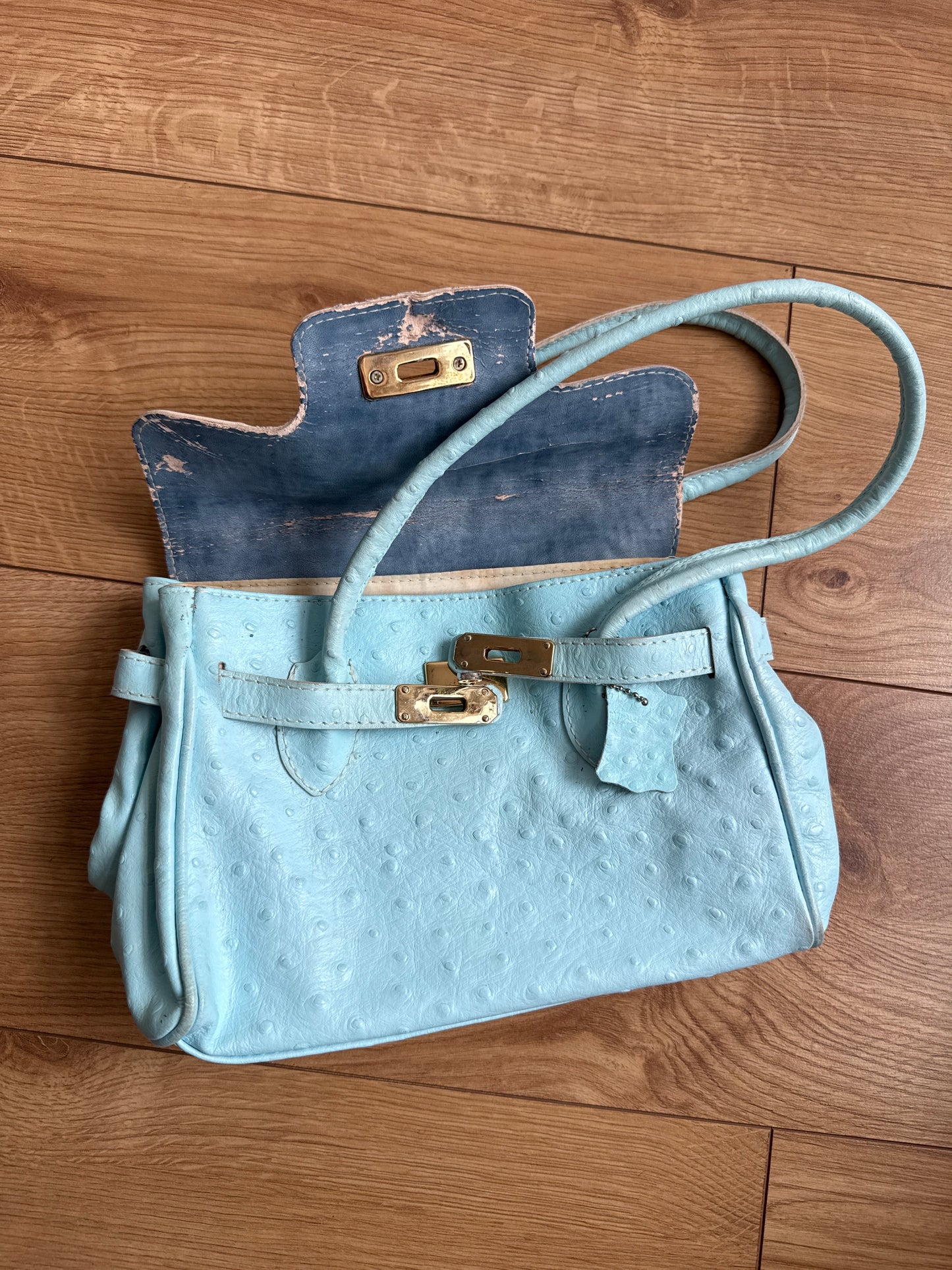 Turquoise mini leather ‘firkin’ bag - One Size