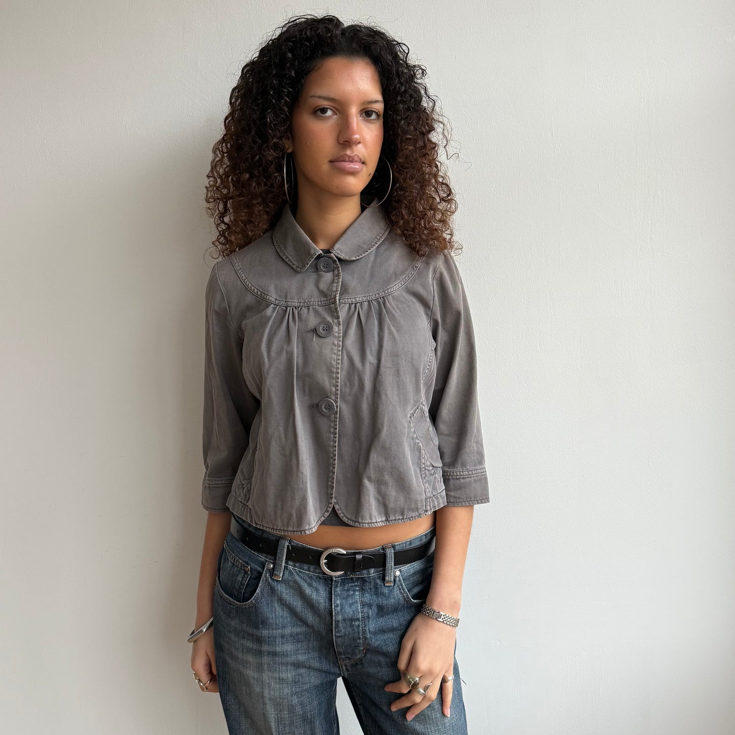 Grey 3/4 sleeve swing jacket - Size S