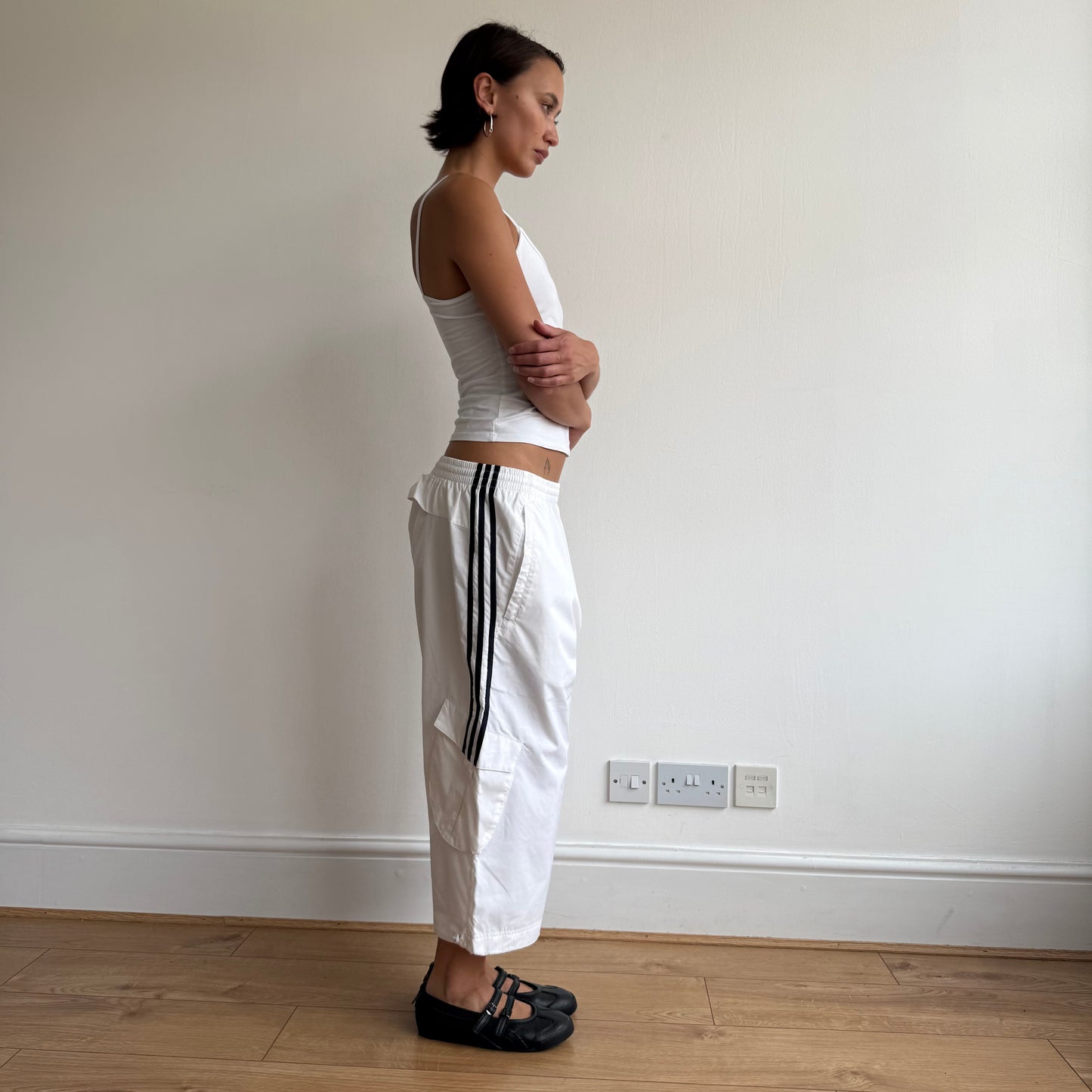 White Adidas cargo capris - Size M/L